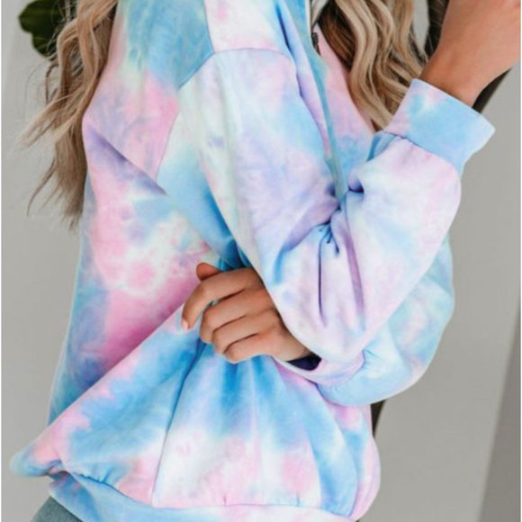 Lauren Tie Dye Quarter Zip Pastel Blue and Pink - Picture 4 of 6